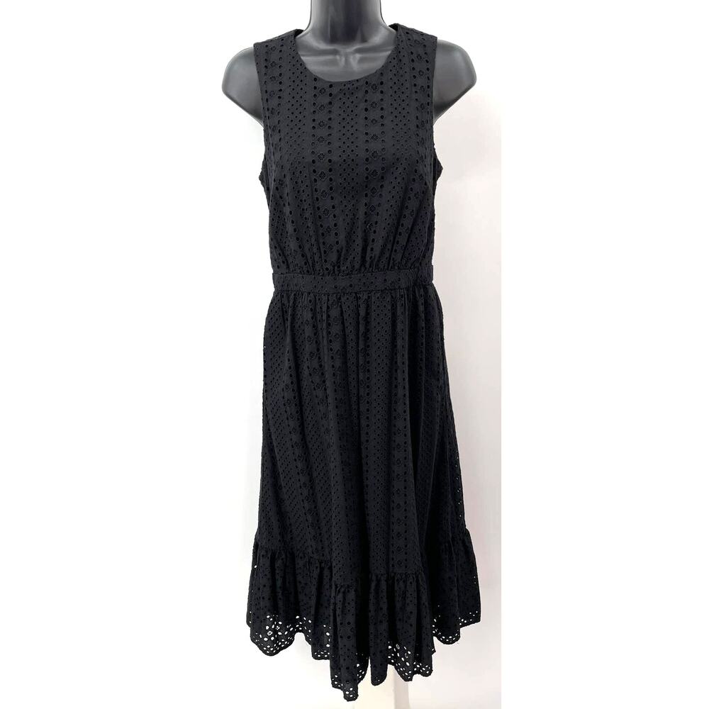 J. Crew Black Eyelet Embroidered Sleeveless Ruffled Hem Dress Size 0